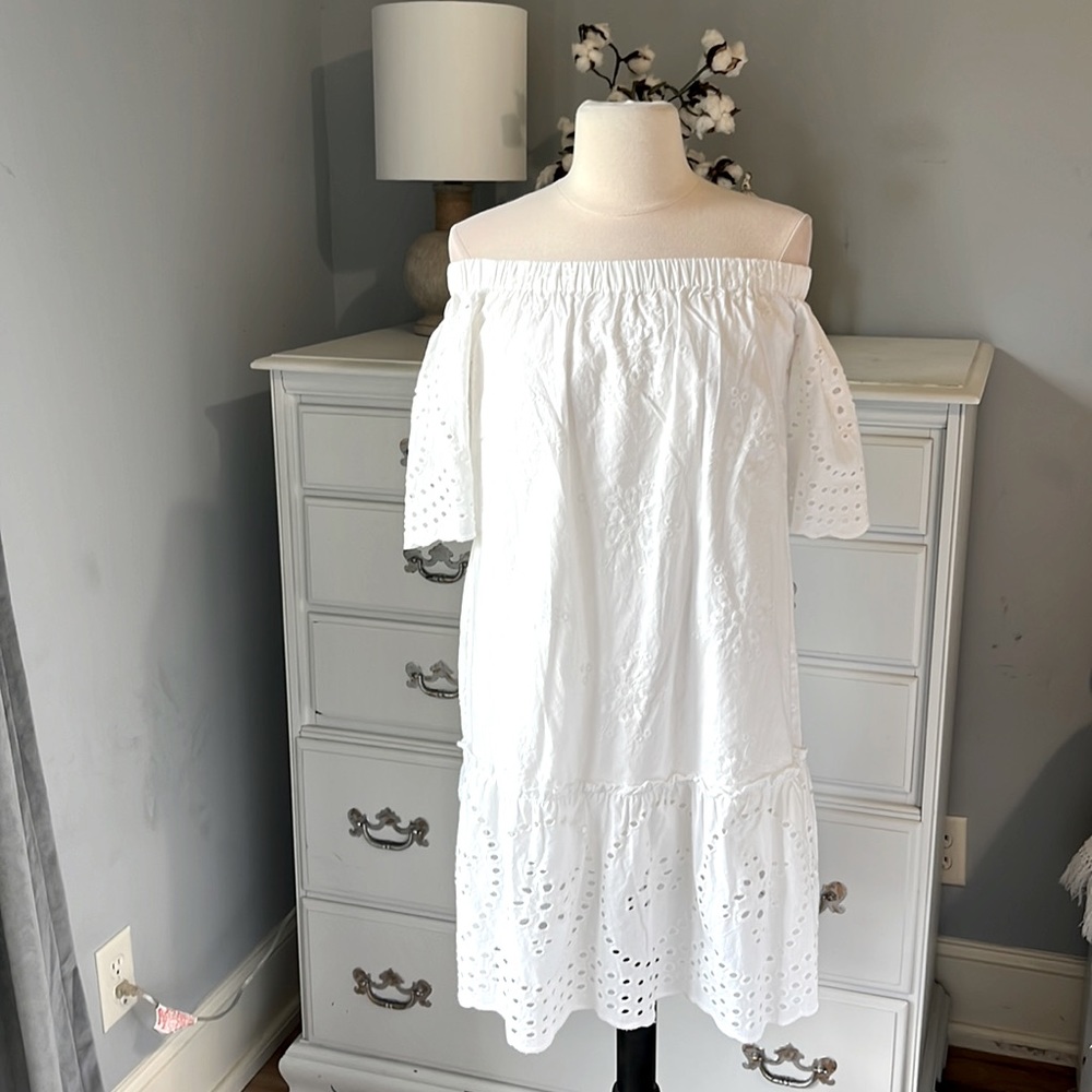 Romantic White Eyelet Cotton Dress Rebellion Womens Small New